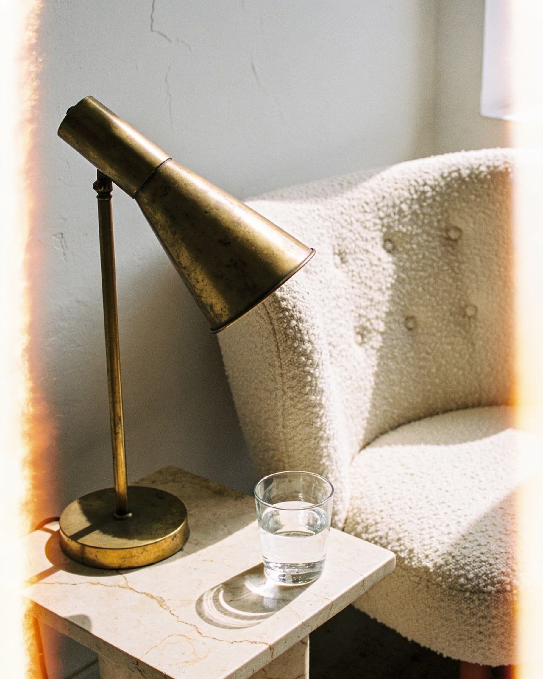 A quiet corner of the studio in bright morning light